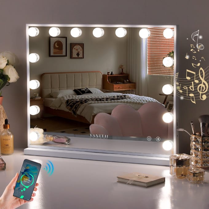 VANITII GLOBAL Hollywood Make-up Spiegel Met Verlichting Bluetooth Wit 58 x 46 cm