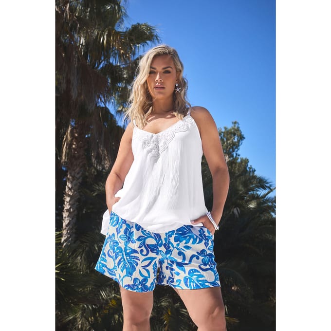 Yours Short Van Textuur Met Palmprint In Blauw Size 48