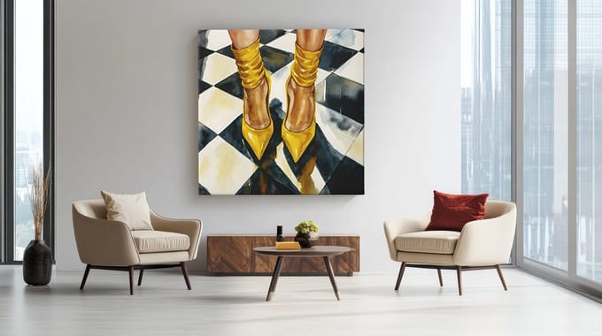 Vierkant Canvas Schilderij - Stijlvolle Gele Schoenen - 100x100x2 cm