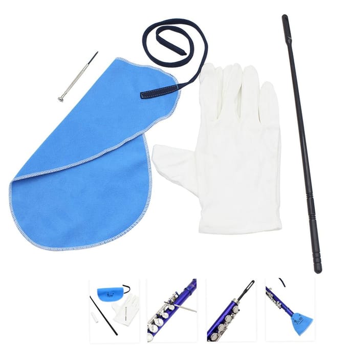 Fluitreinigingsset met Reinigingsdoekje Staafje Schroevendraaier blue