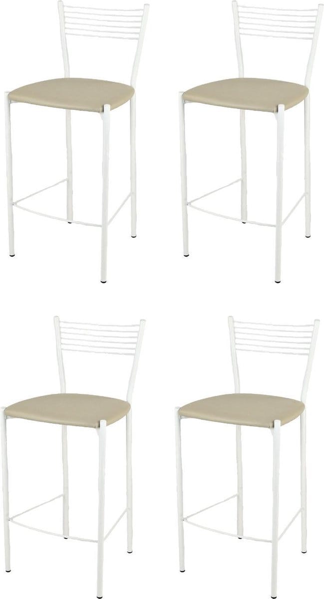 Tommychairs Elegance - Eetkamerstoelen - Set van 4 - Wit & Beige - Kunstleer & Metaal
