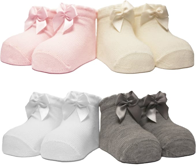 iN ControL 4pack newborn sokjes met satijnen strikje