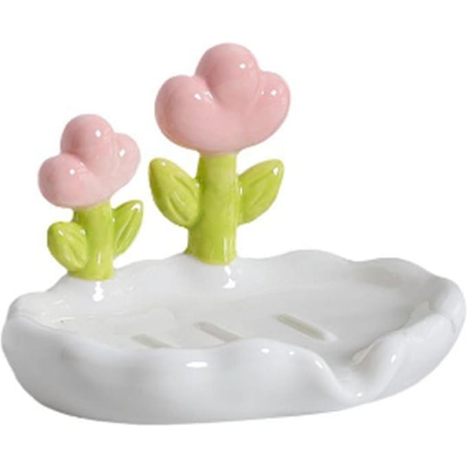 Creatieve schattige bloemen PP zeepdoos huishoudelijke zeepafvoer washouder voor badkamer thuis beige