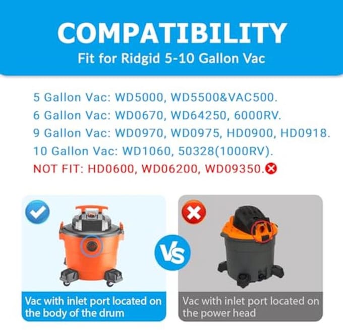 Stofzuigerzakken Compatibel met Nat/Droog Vacs 5 tot 10 Gallon - 10 Pack