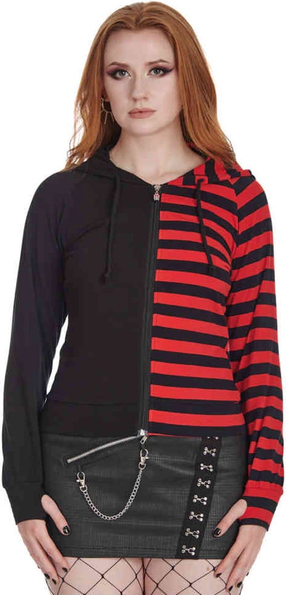 Banned - Shiori Half And Half Vest met capuchon - 2XL - Zwart/Rood