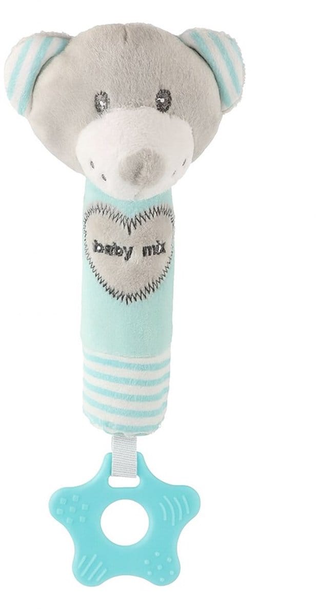 Baby Mix pluchen rammelaar beer 20 cm - Bijtring speelgoed