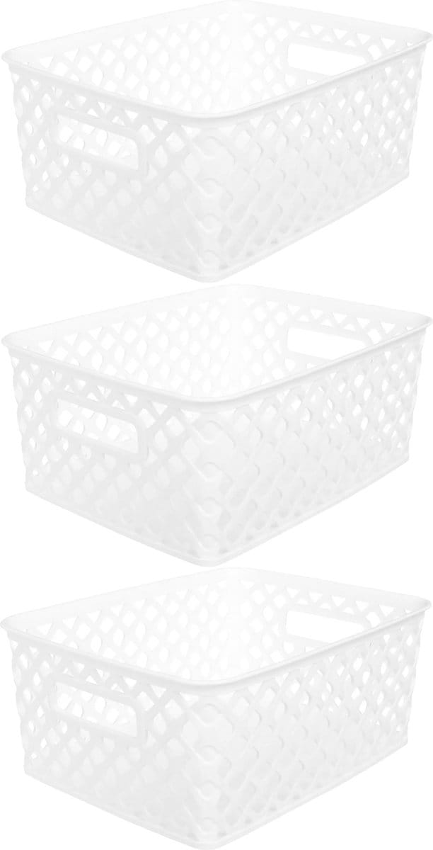 5Five Opbergmand/box van kunststof - 3x - wit - 19 x 25 x 10 cm - 4 liter