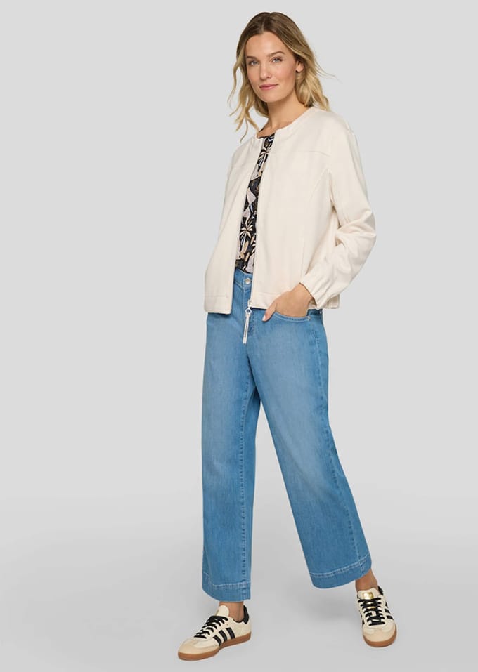 Blouson van jersey met ritssluiting - gebroken wit - Gr. 46 van Goldner Fashion