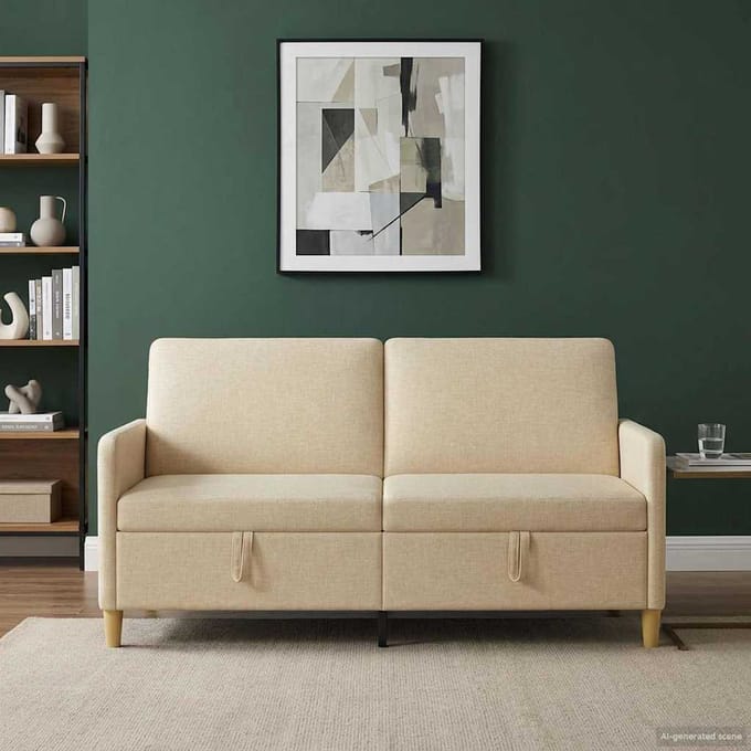 vidaXL - Sofa - met - Opbergruimte - Crèmekleurig - 172 - x - 78 - x - 87 - cm - Polyester