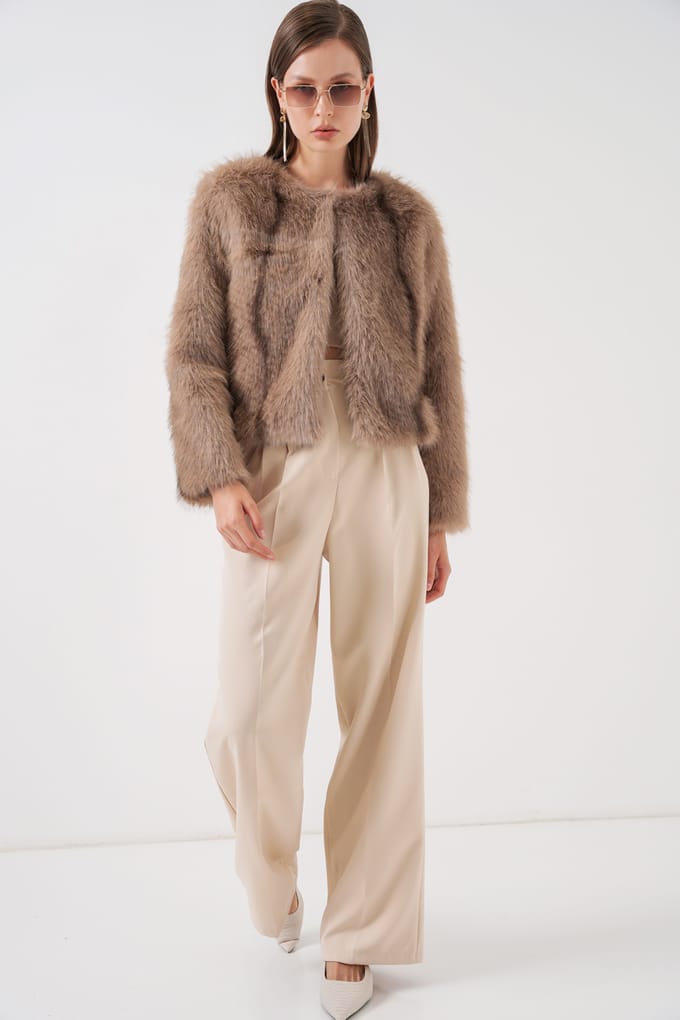 Korte Pasvorm Faux Fur Pluche Jas