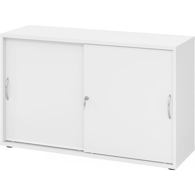 Schuifdeurkast TARA, 2 ordnerhoogten, B 1200 x D 400 x H 748 mm, afsluitbaar & stapelbaar, wit