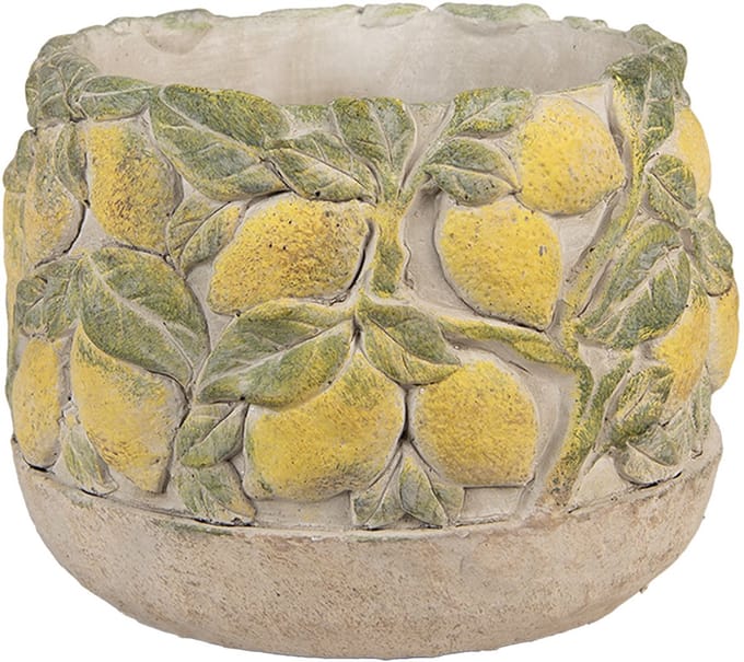 Clayre & Eef Bloempot Ø 19x15 cm Beige Steen Citroenen