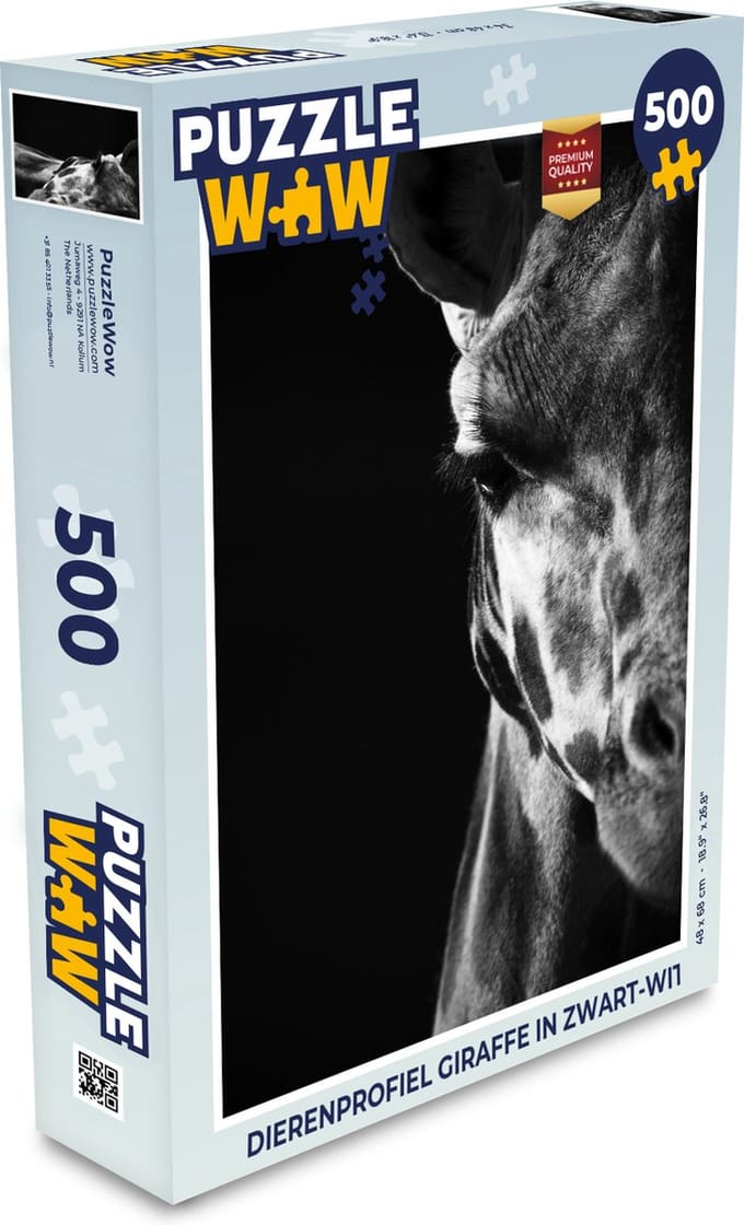 Puzzel Dierenprofiel giraffe in zwart-wit - Legpuzzel - Puzzel 500 stukjes