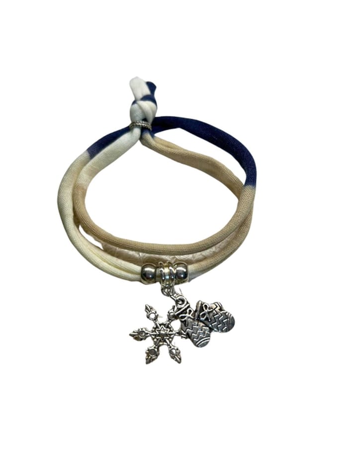 2 Love It Winter - armband - blauw taupe elastisch lint - sneeuwvlok