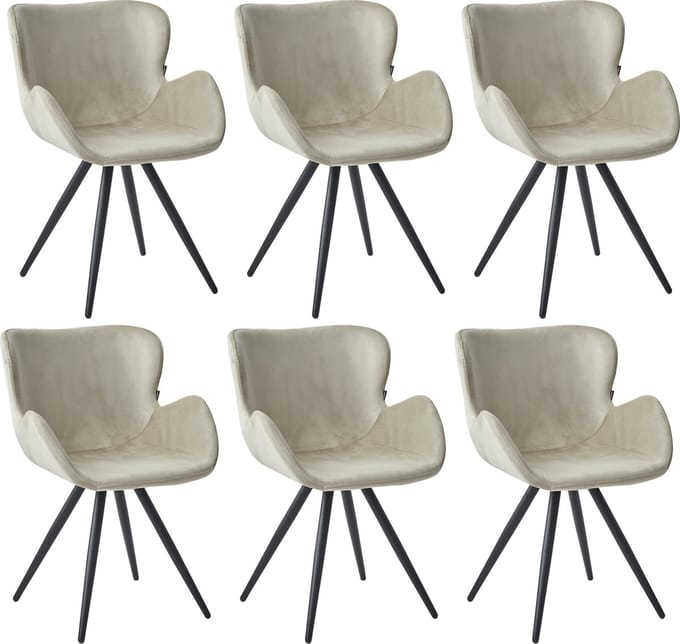 Colenis® - Anabella Eetkamerstoel - Set Van 6 - Beige - Velvet - Industrieel - Met armleuning