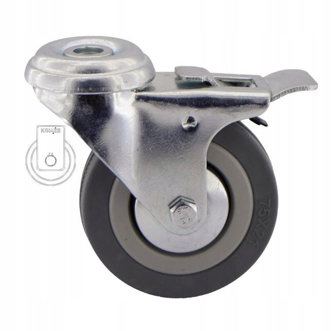 Zwenkwiel met rem 75mm - Zwart/Grijs