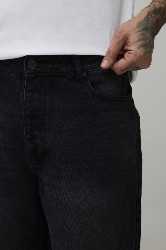 Tall Essential Longline Denim Jorts | Washed Black | Size 52