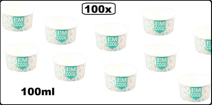 100x IJsbeker I`M a COOL cup karton 150ml - ijs yoghurt schepijs softijs fruit