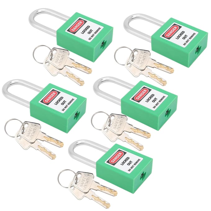 5 Ensembles 38mm Cadenas Consignation Tagout Résistant avec 10 Clés Étiquette Inscriptible pour Sécurité Construction Machine(vert ) vert