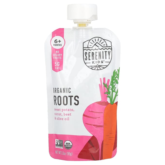 Serenity Kids, biologische wortel, 6 maanden+, zoete aardappel, wortel, biet, olijfolie, 99g (3,5 oz) white