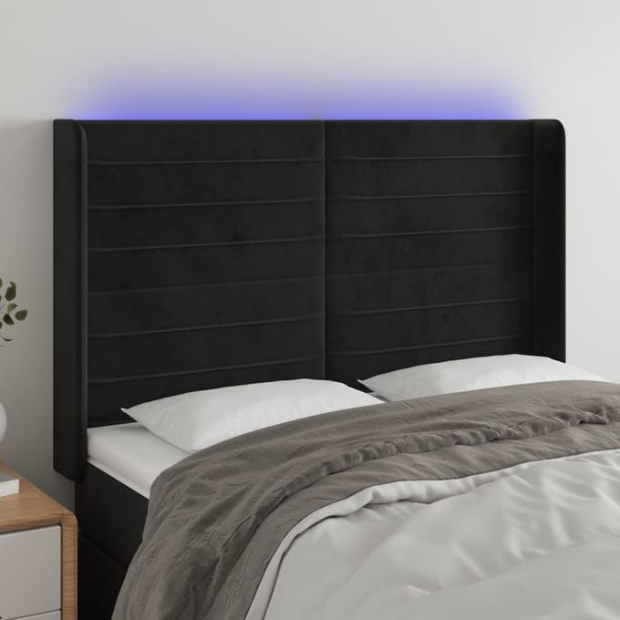 vidaXL - Hoofdbord - LED - 147x16x118/128 - cm - fluweel - zwart