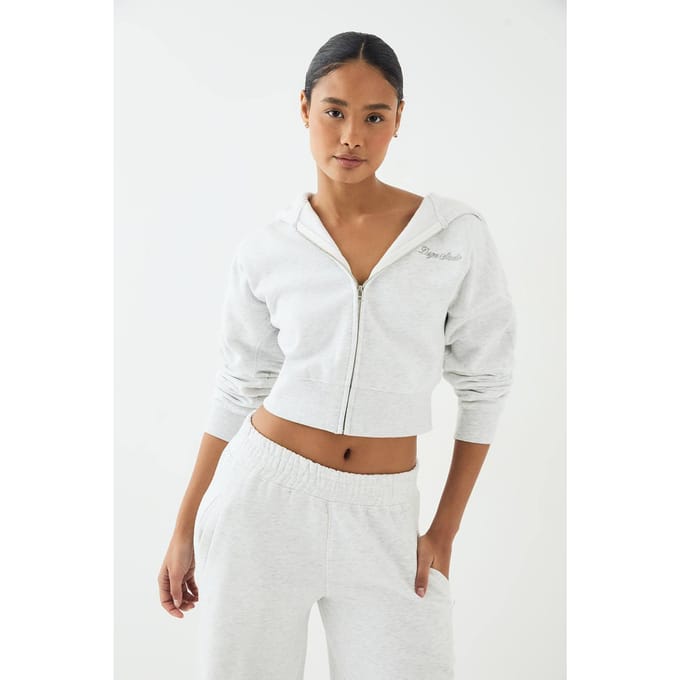 Dames DSGN Studio Script Geborduurd Ritshoodie | Ash Grey | Maat: Large