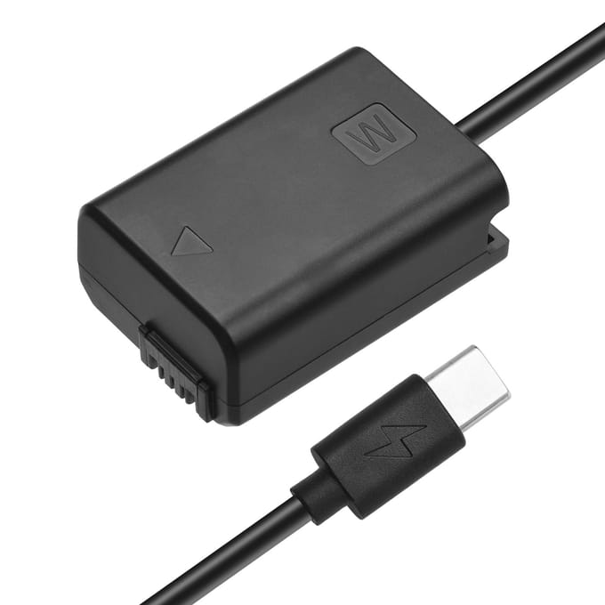 Andoer NP-FW50 Dummy-batterij USB-C-koppeladapter met USB Type-C-veervoedingskabel Vervanging zwart