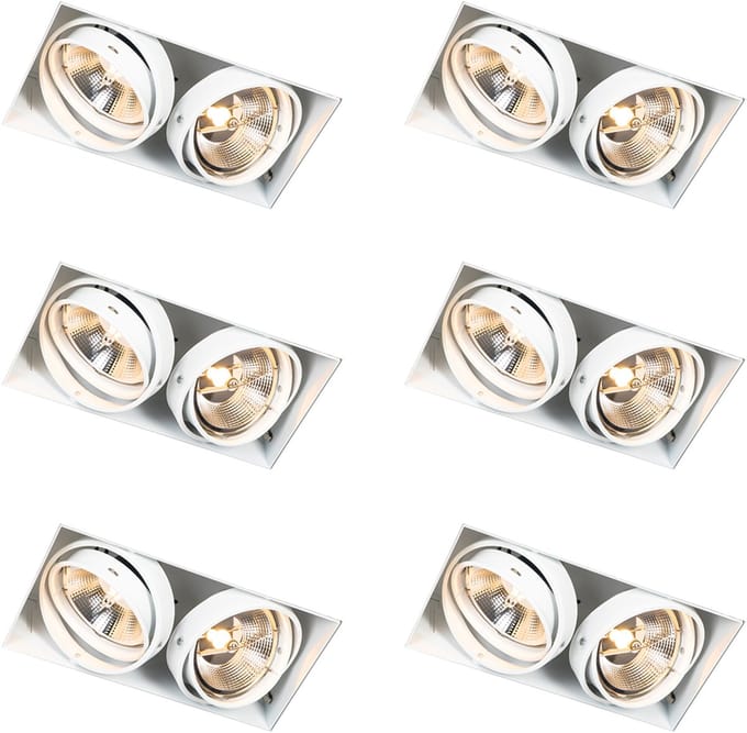 QAZQA Set van 6 Inbouwspot wit GU10 AR111 trimless 2-lichts - Oneon