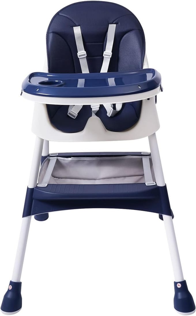 Verstelbare 2-in-1 Kinderstoel met Veiligheidsgordel en Eetplank Blauw