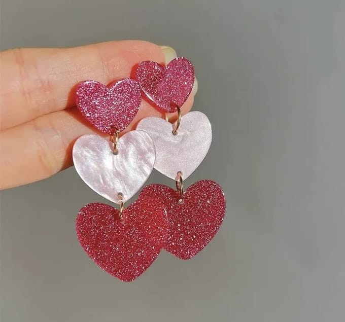 12Getit Trio van hartjes oorbellen kleur roze