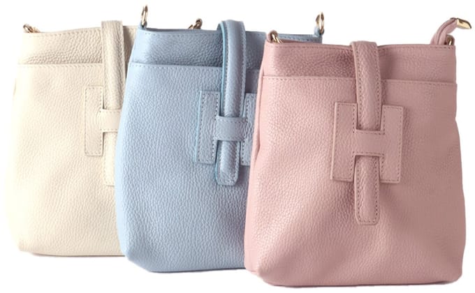 Echt lederen schoudetas Roselien - Made in Italy - Licht blauw