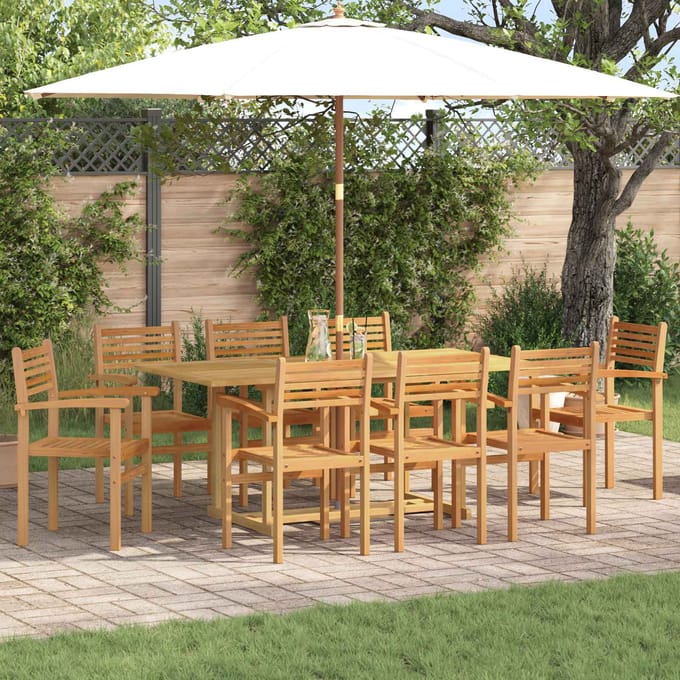 vidaXL - Tuin - Eettafel - Set - 9 - st - Bruin - Massief - Teakhout