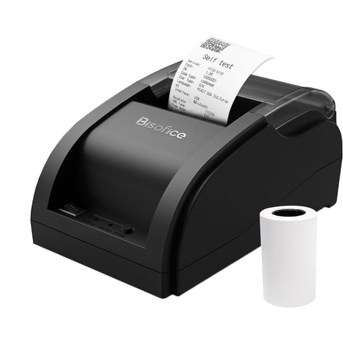 Bisofice Desktop 58 mm thermische bonprinter Bekabelde barcodeprinter USB-aansluiting met 1 rol EU-1