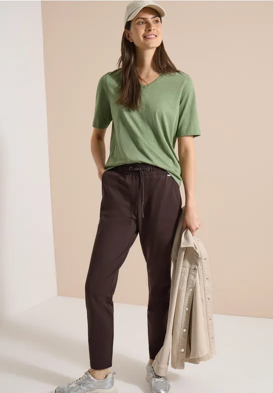 Broek met Mid Waist-taille en smalle pijpen in casual pasvorm