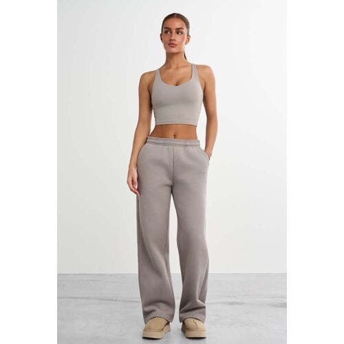 FAMME Sweatpants met rechte pijpen Khaki M