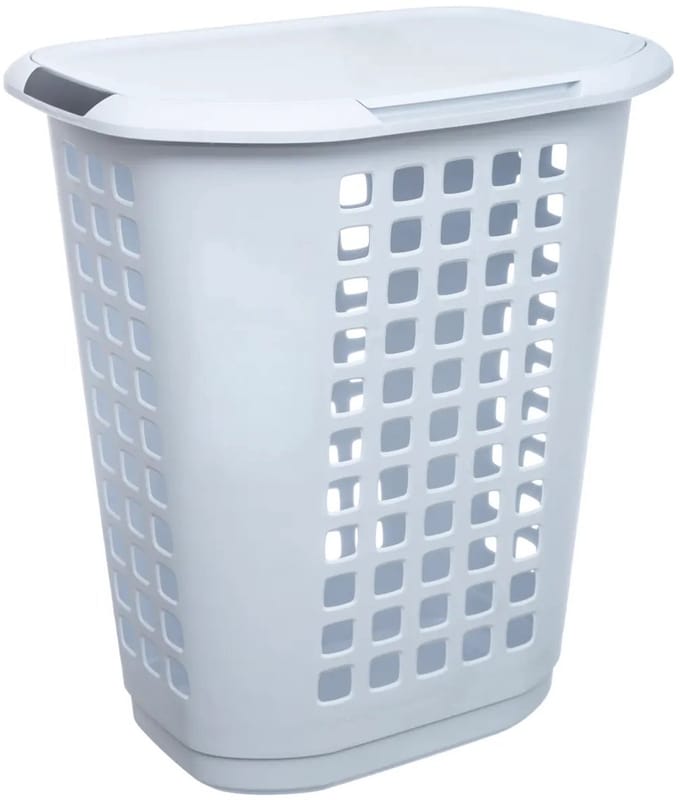 5Five Wasmand met deksel - extra groot - wit - kunststof - 63 liter - 53 x 38 x 60 cm - open structuur