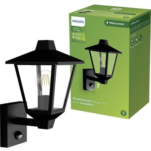 Philips Kinno Wandlamp - Buitenlamp - Bewegingssensor - Zwart - E27 fitting - Maximaal 25W - Weerbestendig; IP44 - Staande wandlamp