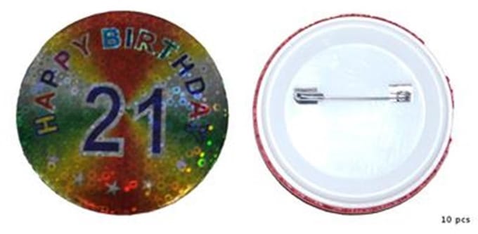 21 jaar BUTTON BROCHE HAPPY BIRTHDAY 55mm.