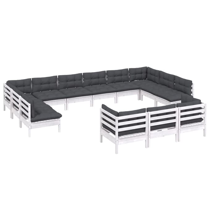 vidaXL - 13-delige - Loungeset - met - kussens - grenenhout - wit