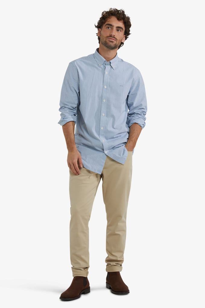 McGregor Poplin Stripe Peached Shirt Worker Blue Größe: S | Casual hemden Outlet | Herren | Blau