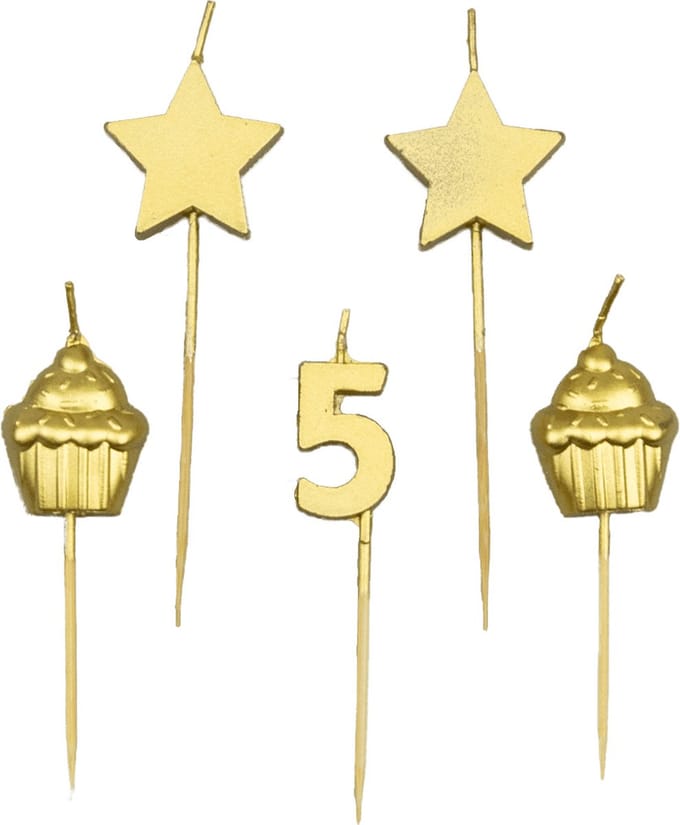 Verjaardag taartkaarsjes 5 jaar goudkleurig.