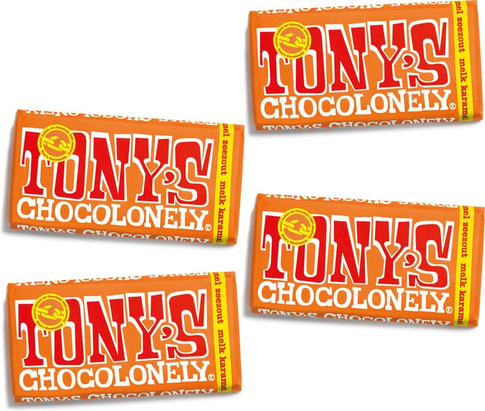 Tony's Chocolonely Melk Karamel Zeezout Chocolade Reep - 4 x 180 gram