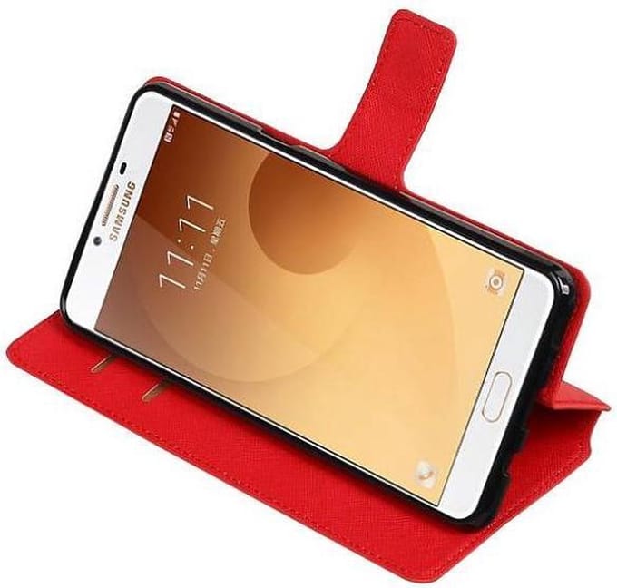 Cross Pattern TPU Bookstyle Wallet Case Hoesjes Geschikt voor Samsung Galaxy C9 Rood