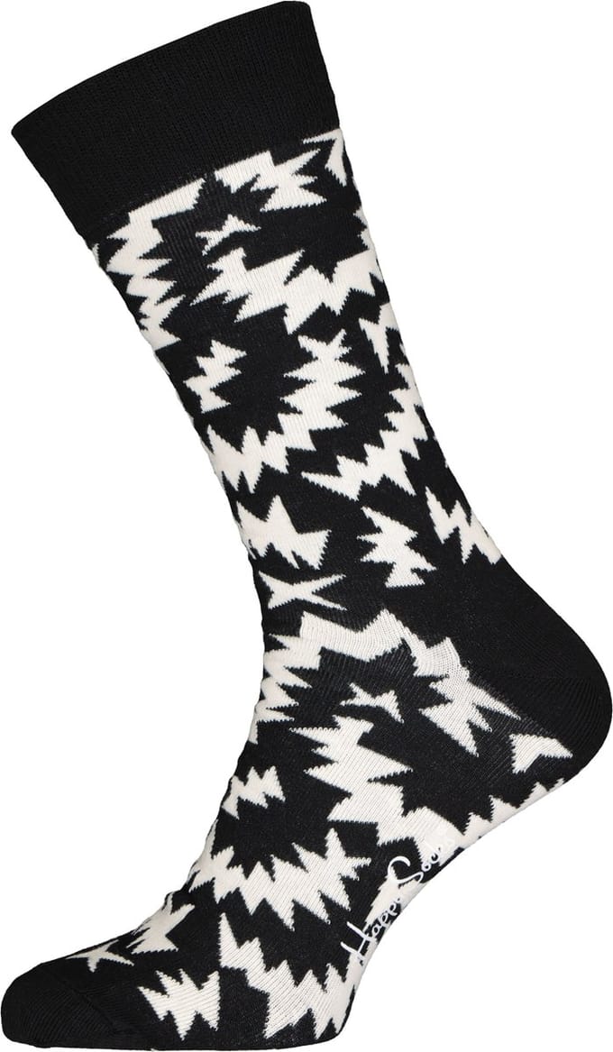Happy Socks Zigzag Sock - zwart met wit - Unisex - Maat: 36 - 40
