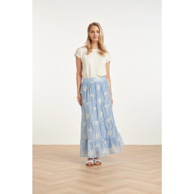 Smashed Lemon Zwierige maxi-rok met geborduurde print en stroken |