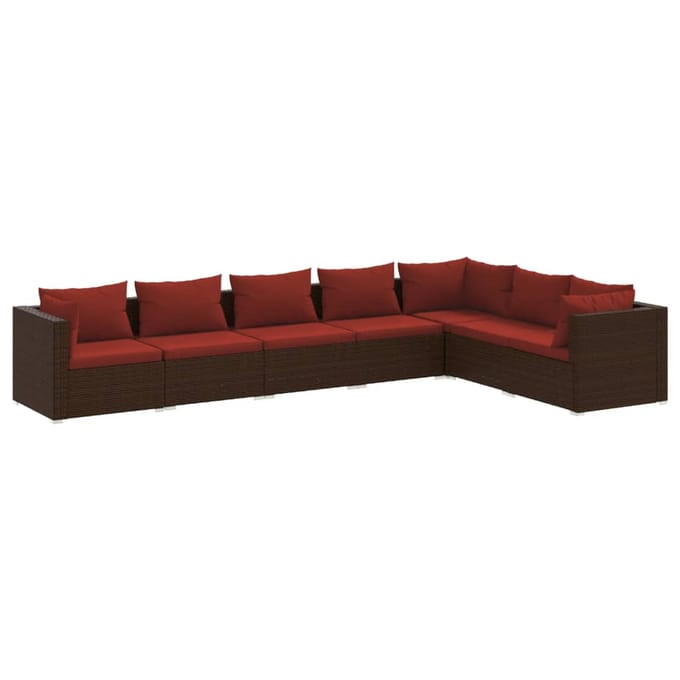 vidaXL - 7-delige - Loungeset - met - kussens - poly - rattan - bruin