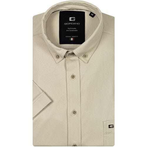 Giordano Overhemd League Soft Liquid Cotton Jersey Short Sleeve Button-Down Beige / male