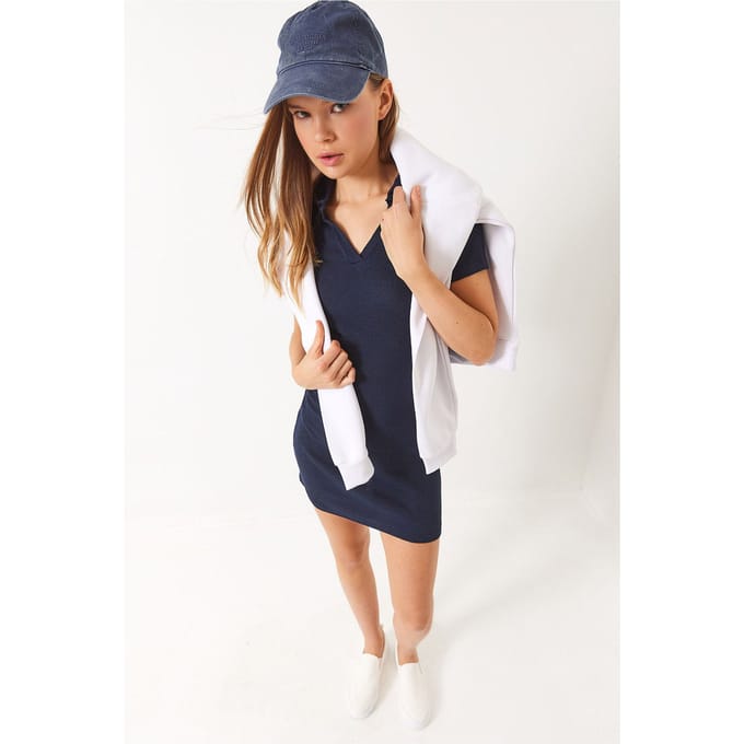 Aangesneden V-Hals Mini Jurk