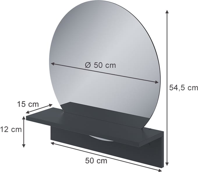 Vicco Elyra Badkamerspiegel – 50 x 54.5 cm met plank Zwart