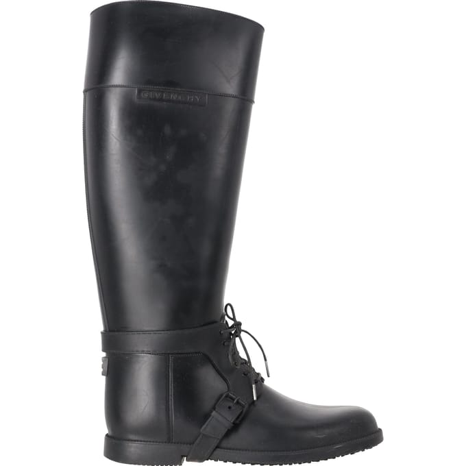 Givenchy kniehoge regenlaarzen met vetersluiting in zwart rubber